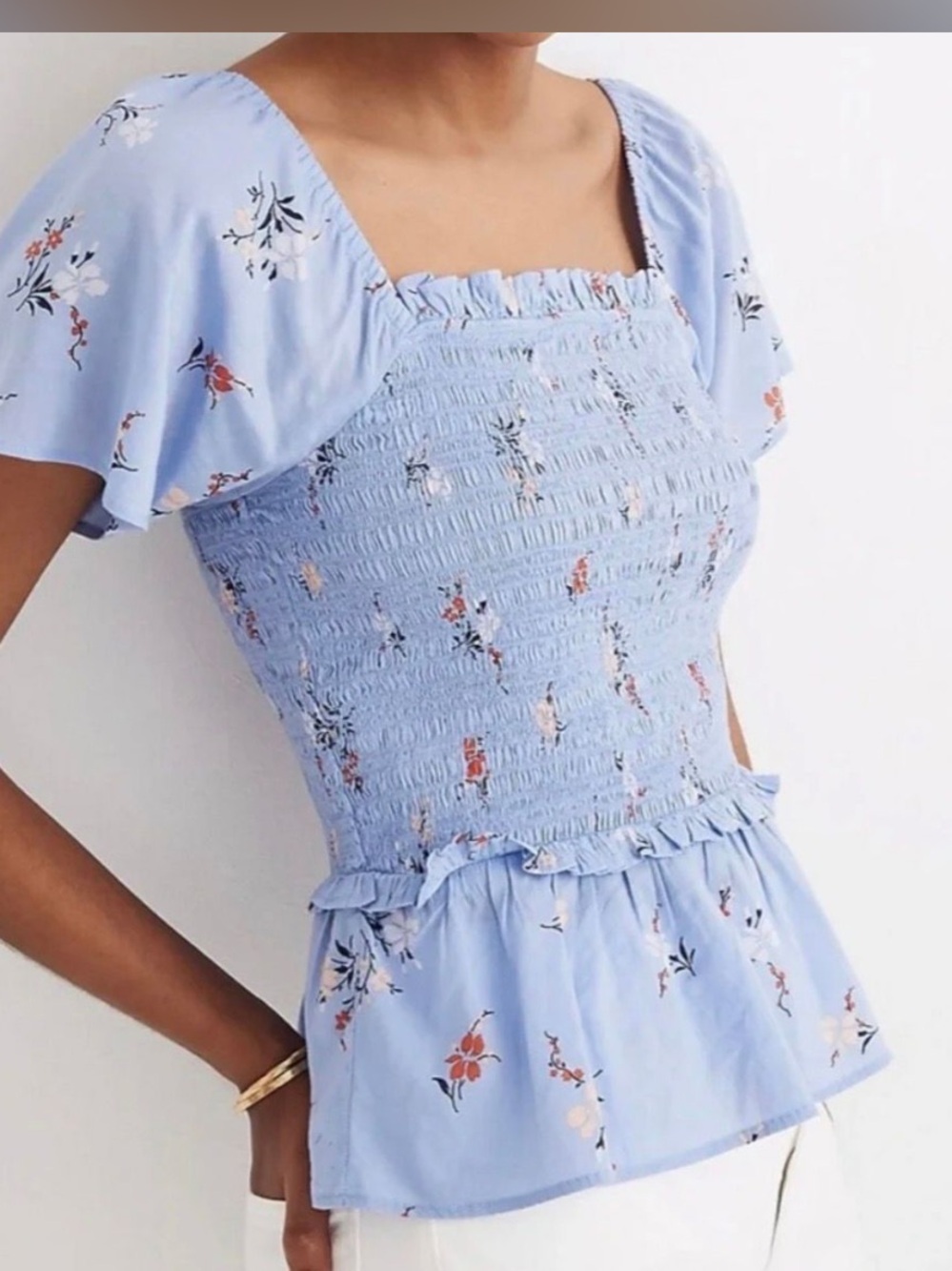 Madewell Smocked Peplum Floral Top